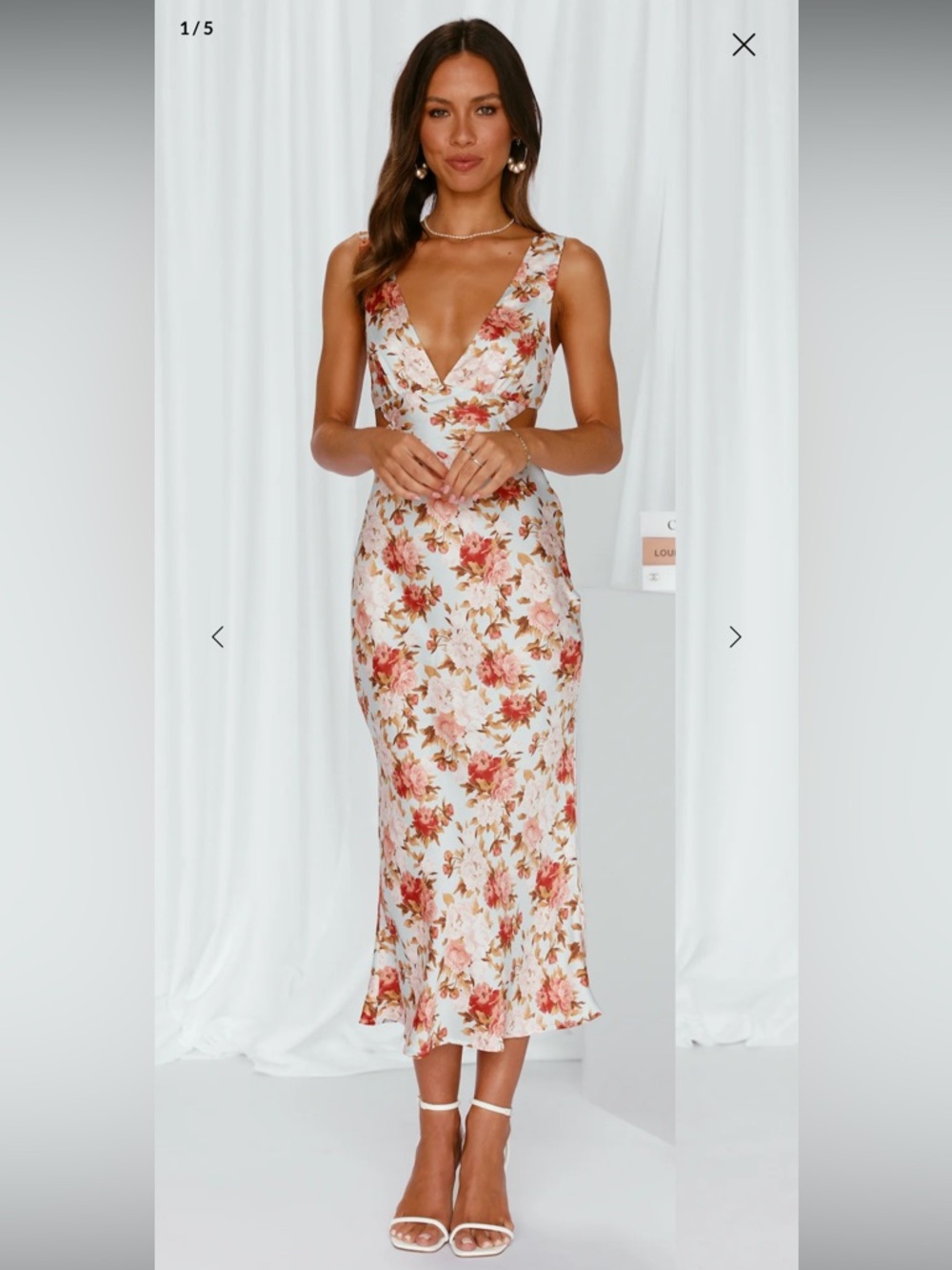Hello Molly White Floral Satin V-Neck Midi Dress